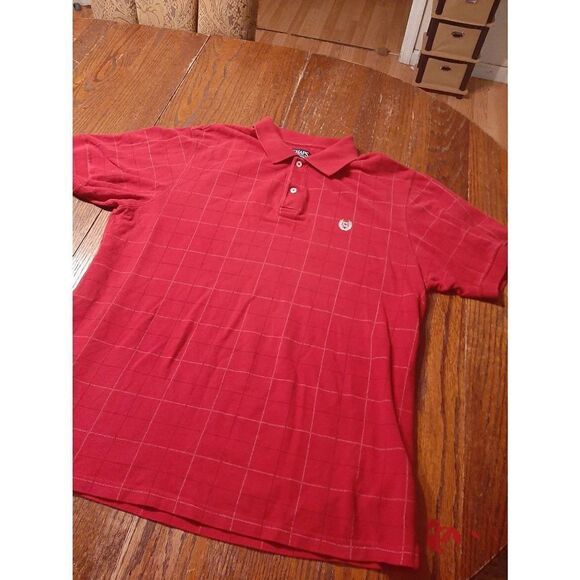 Large Chaps Red White Black Short Sleeve Cotton Collared Polo Shirt 2 Button - Picture 1 of 3